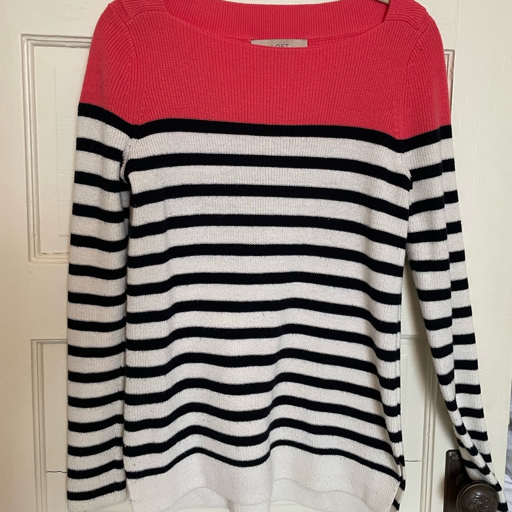 Pink white and navy sweater